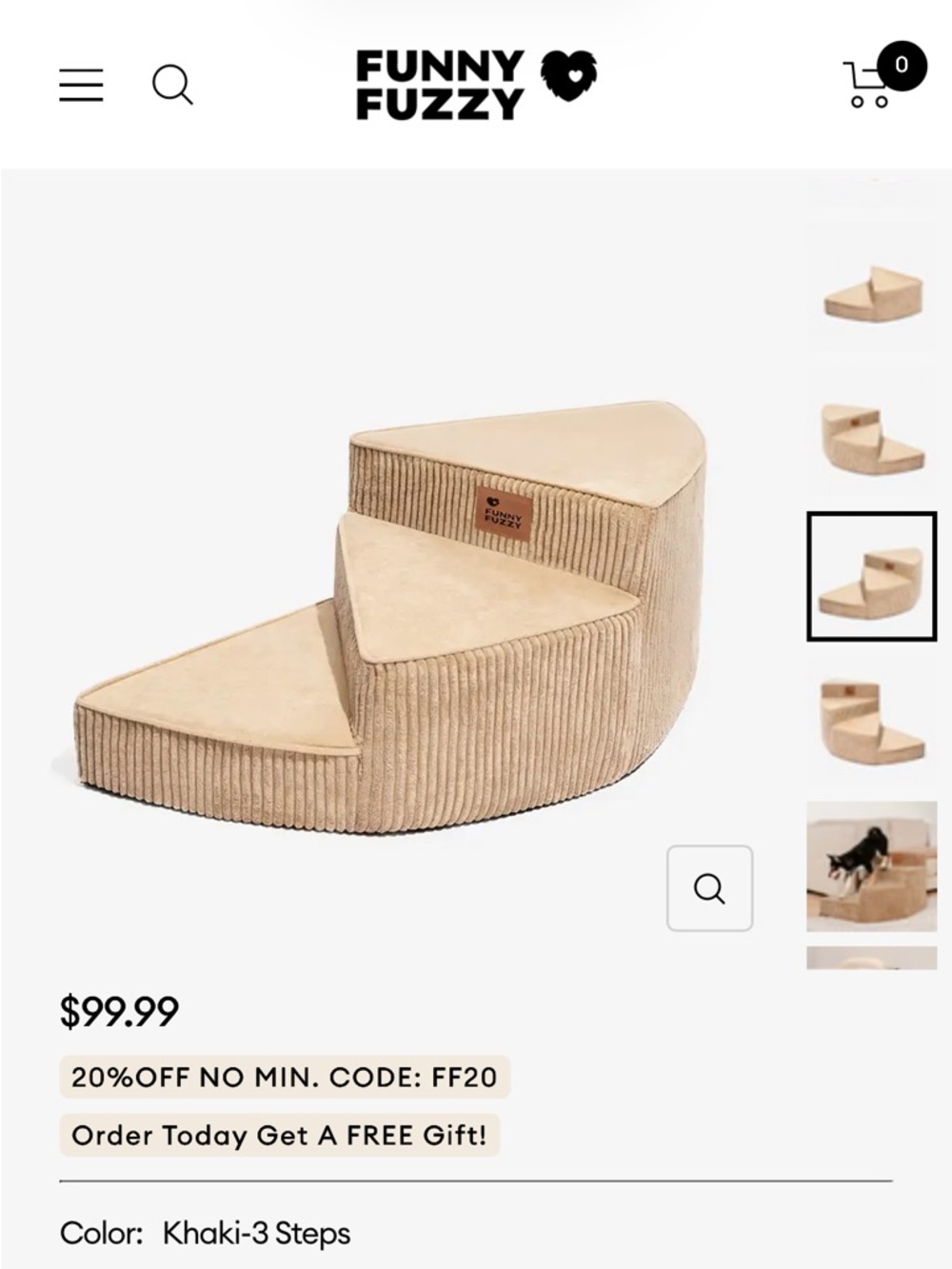 FUNNY FUZZY Pet Stair - Khaki 3-Step Corduroy Plush COVER ONLY
